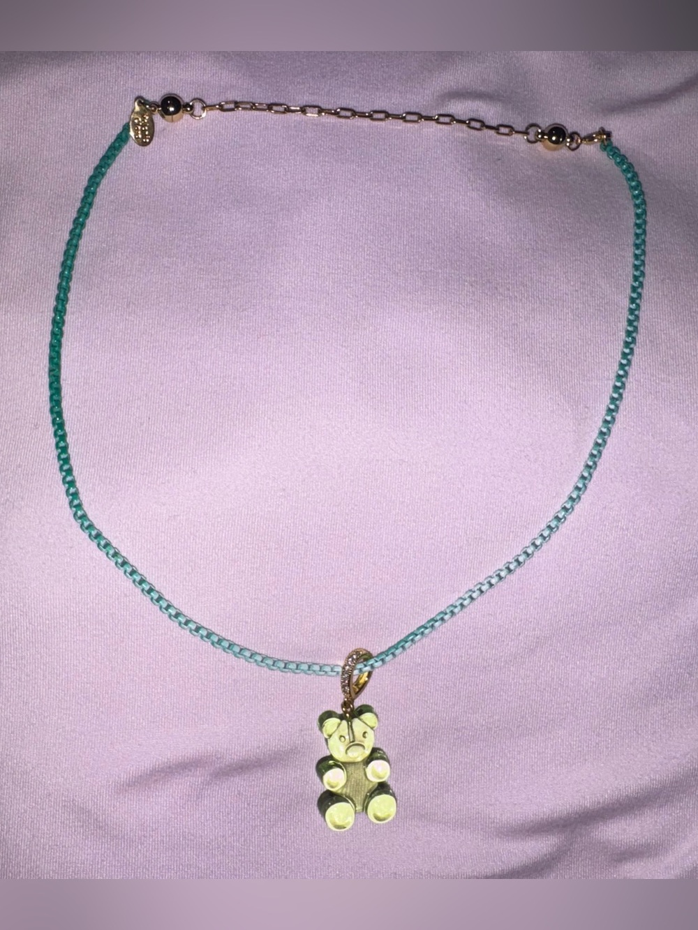 By alexa Rae Bar melania clara Lime Teddy Bear Pendant Necklace Ombré Teal